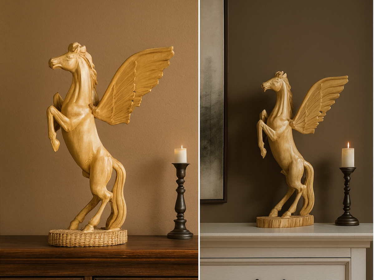Handcrafted Wooden Pegasus Sculpture – Winged Horse Figurine