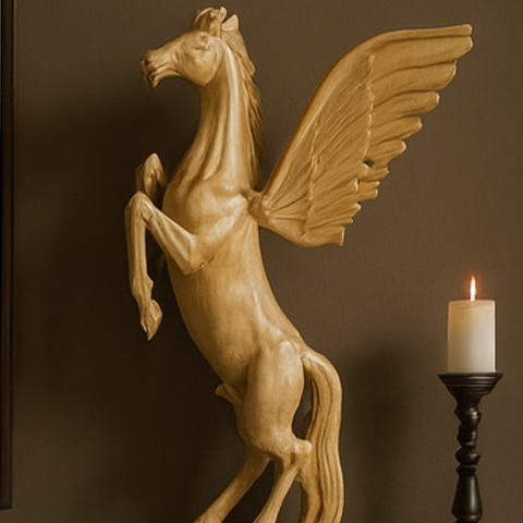 Handcrafted Wooden Pegasus Sculpture – Winged Horse Figurine
