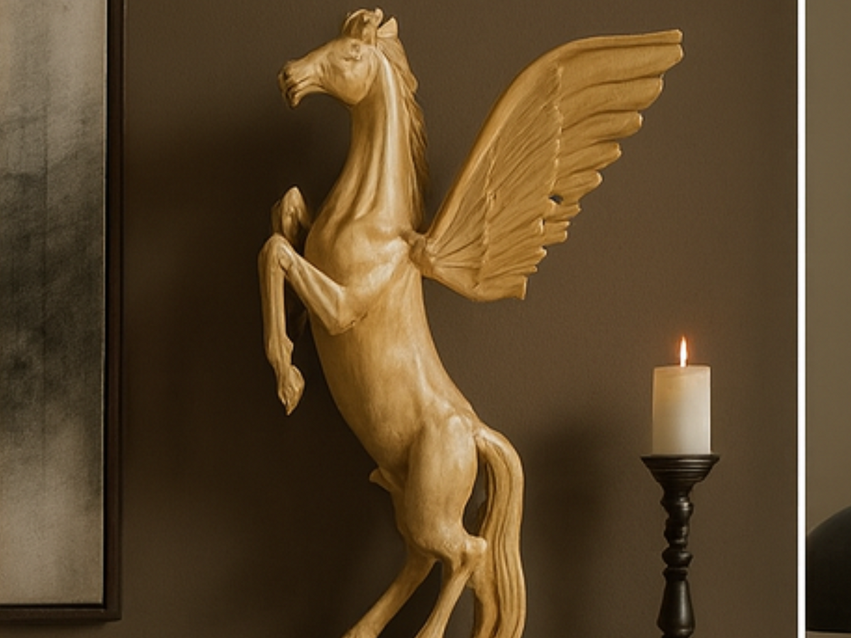 Handcrafted Wooden Pegasus Sculpture – Winged Horse Figurine