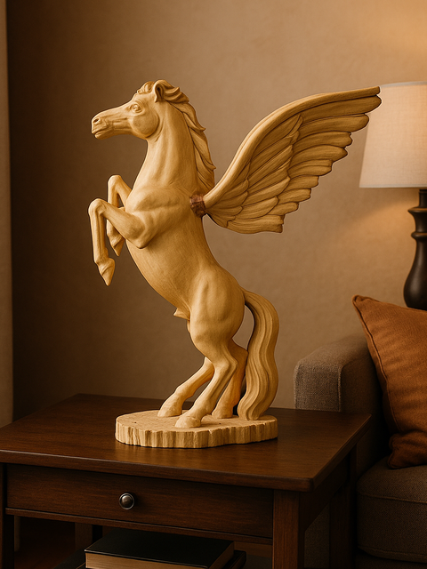 Handcrafted Wooden Pegasus Sculpture – Winged Horse Figurine