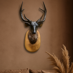 🦌 Deer Wall Hanging Wooden Head Sculpture – Handcrafted Home Décor Accent