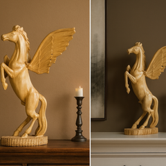Handcrafted Wooden Pegasus Sculpture – Winged Horse Figurine