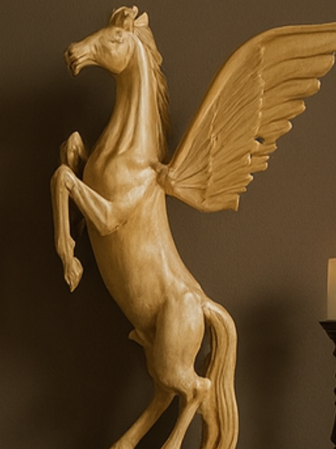 Handcrafted Wooden Pegasus Sculpture – Winged Horse Figurine